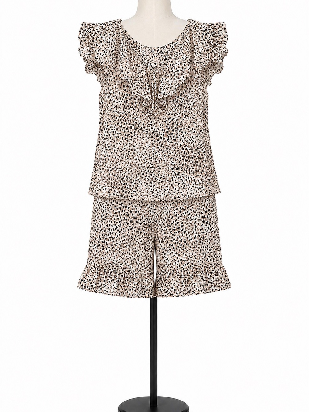 BCBGMAXAZRIA Rose Pink Abstract Print Ruffle Top & Shorts Set M NWT